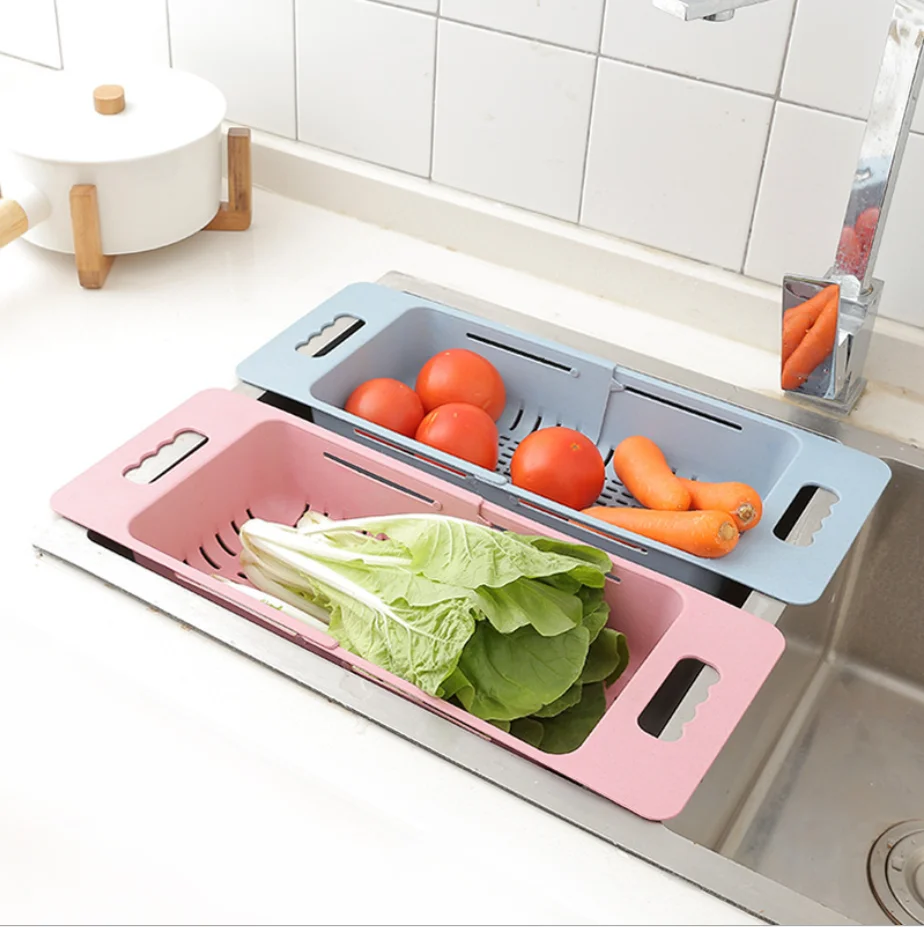 

Rectangular drain adjustable folding sink telescopic basket double plastic kitchen Basin fruit vegetable wash basket