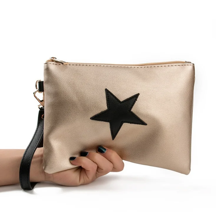 

Custom Rose Gold PU Leather Clutch Ladies Cosmetic Star Printed Makeup Bag