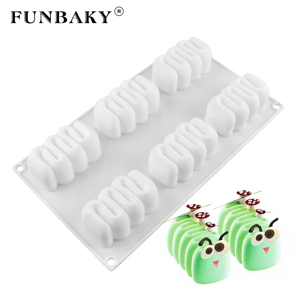 

FUNBAKY JSC3066 PBA free 6 cavity cake mould cream unique rectangle shape mousse cake mold eco - friendly material silicone mold, Customized color