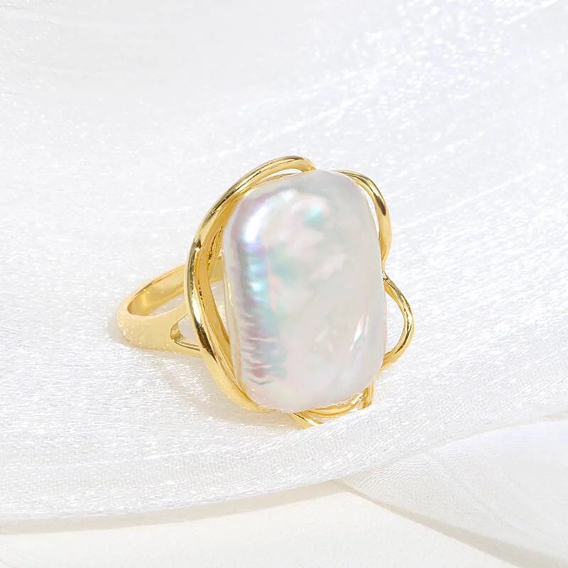 

Factory Cheap Price Wholesale Ladies Temperament Hipster Freshwater Baroque Pearl Ring, Gold/sivler