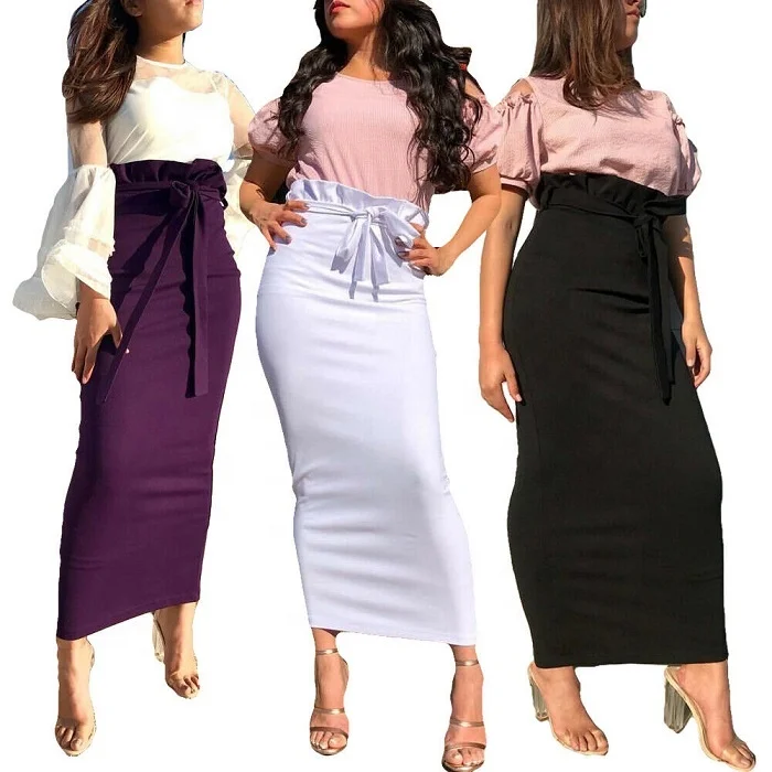 

Wholesale fashion women high waist skirt islamic pencil skirts, Purple, black,dark green, white