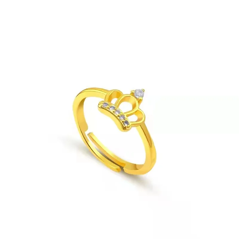 

Gold Japan And South Korea Hot Crown Ring Tik Tok Live Stream Copper-Plated Gold Micro-Inlaid Crown Women's Diamond Ring