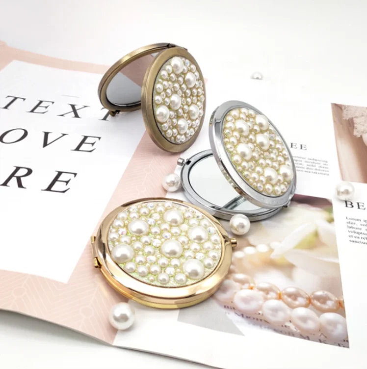 

Factory 2-Face Metal Crushed Cosmetic Natural Crystal Diamond Mirror