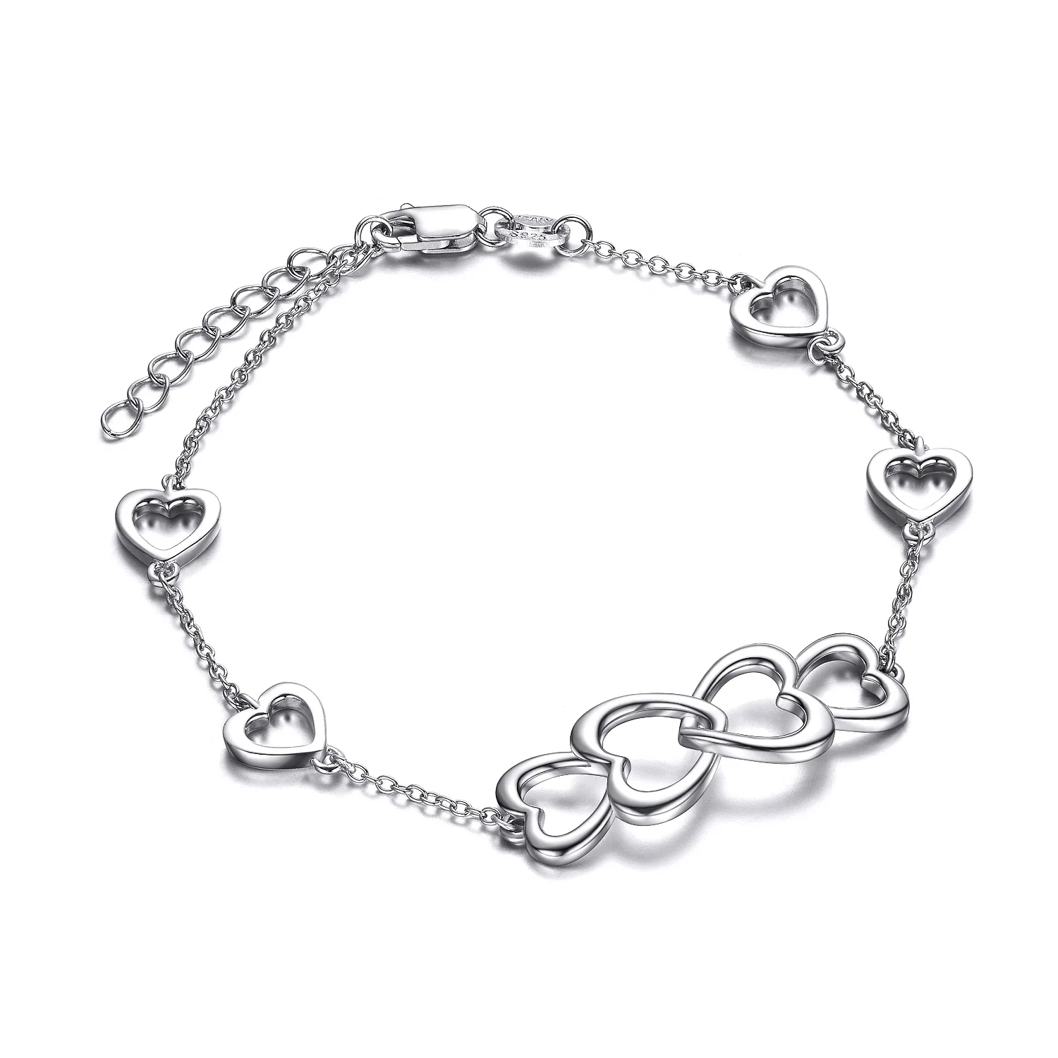 

925 Sterling Silver Love Jewelry Heart Infinity Women Girl Adjustable Bracelet