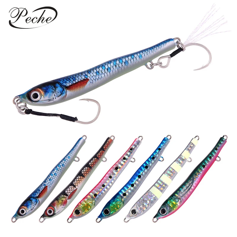 

Metal Casting Jig Fishing Lure Isca Artificial Jerkbait 20g/30/40g/60g Hard Bait Luminous Shore Slow Pitch Jigging Fishing Lure, 6 color as showed