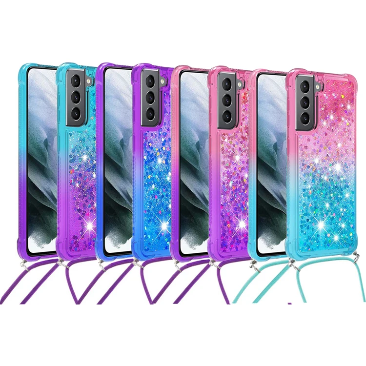 

Glitter Gradient Liquid Quicksand Crossbody Lanyard Phone Case For Samsung Galaxy A32 4G A52 A71 A82 A22 A02 A02s A12 A42 5G