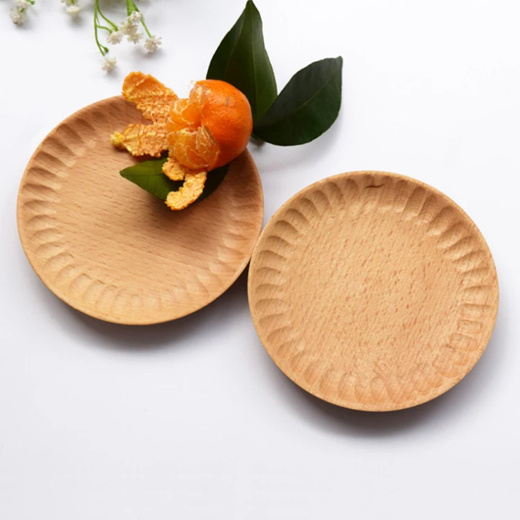 

New product simple style fashion beech wood hand-carved dessert plate snack dishes