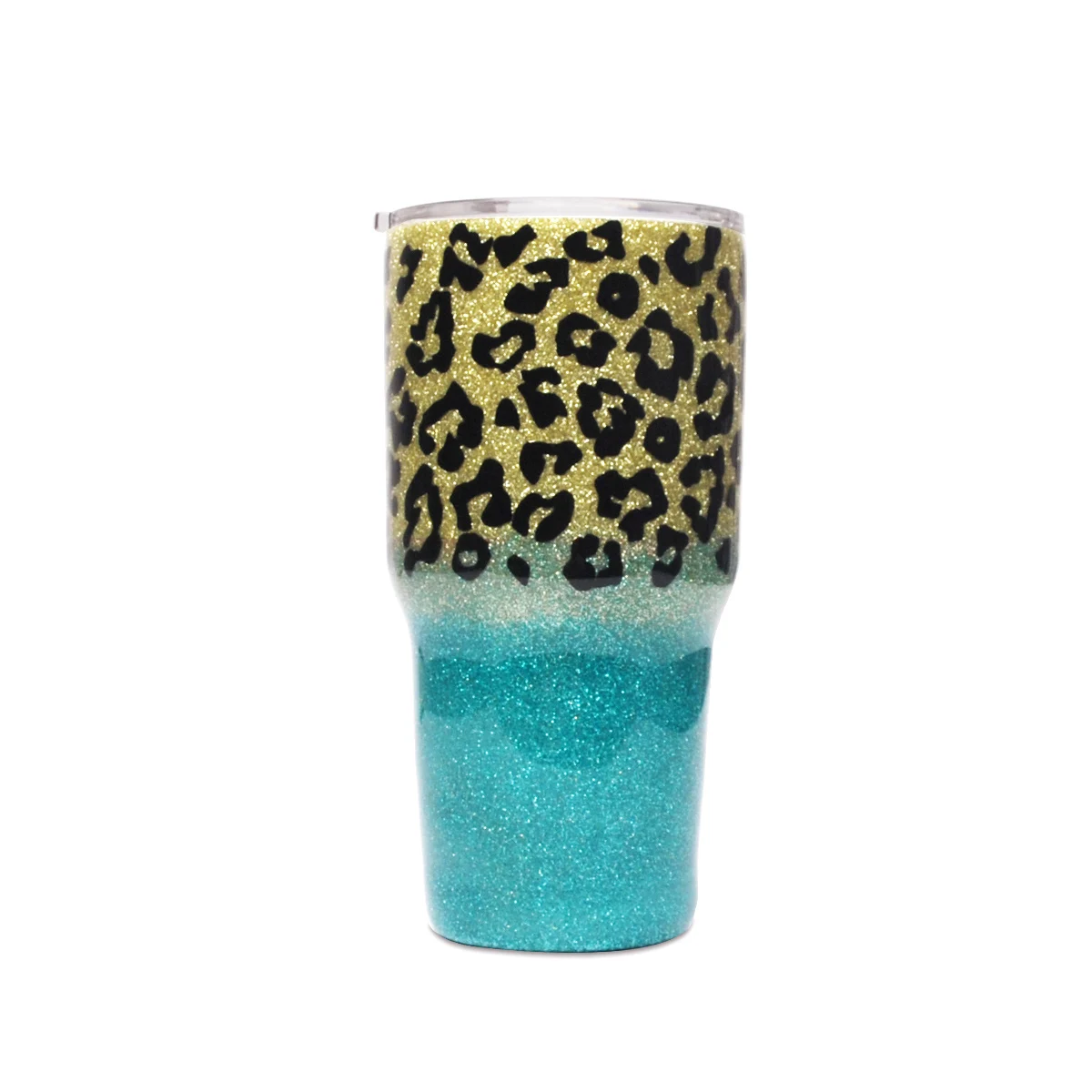 

30oz Handmade Real Glitter Dual Wall Vacuum Sealed Leopard Sliced Tumbler Cups Dom112-1172, Blue leopard