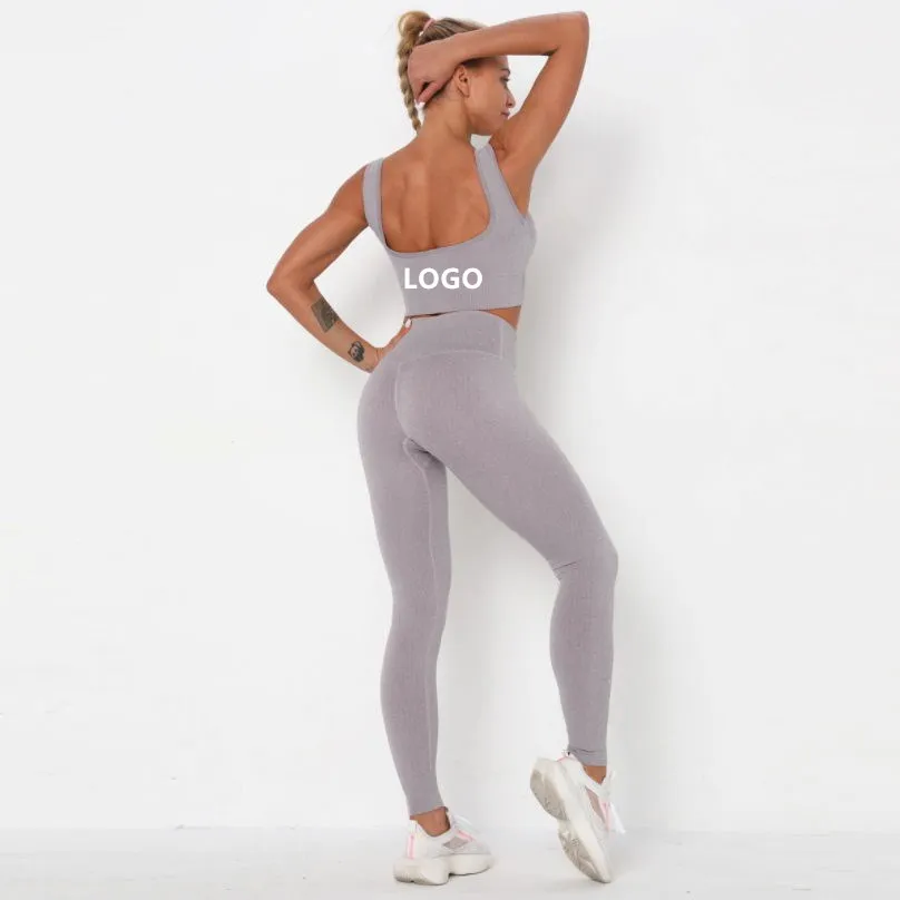 

Promotion Sexy Fitness Quick Drying Running Breathable Seamless Yoga Sports Two Pieces Women Suit, As picture