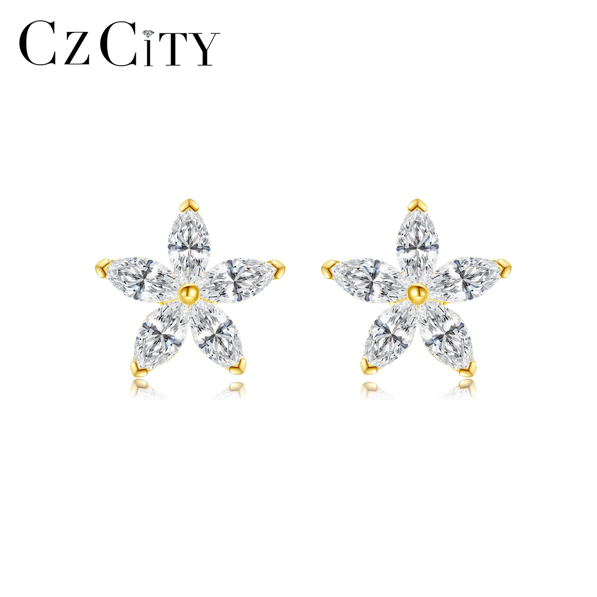 

CZCITY Cubic Zirconia Gold Design Summer Earing Korean Simple Popular Fashion Woman Flower Stud Earring