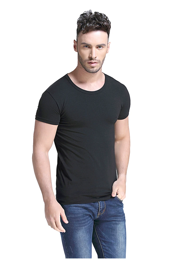black blank fitted cotton fabric t shirts for mens