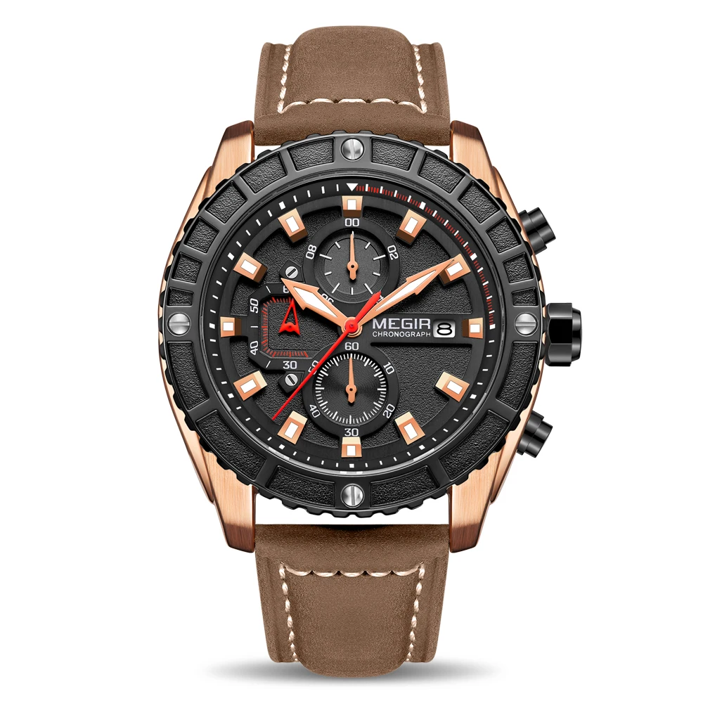 

2021 New Arrivals Brown Genuine Leather Chronograph Sport Watch Mens Watches in Wristwatches