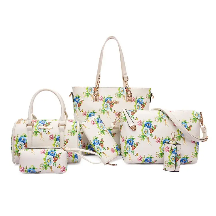 

6 pcs Fashion Flower Purses and Handbags for Womens PU Satchel Shoulder Tote Bags Wallets Top Handle Satchel Purse Set