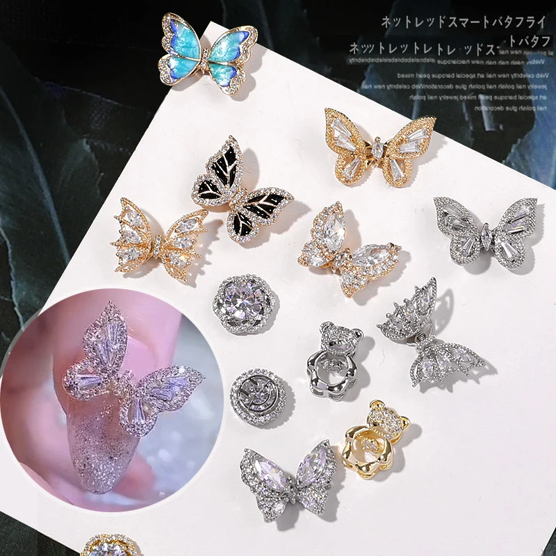 

3D Simulation Flying Butterfly Nail Art Decorations Luxury Crystal Zircon Nail Jewelry Gold/Silver Alloy Manicure Accessories