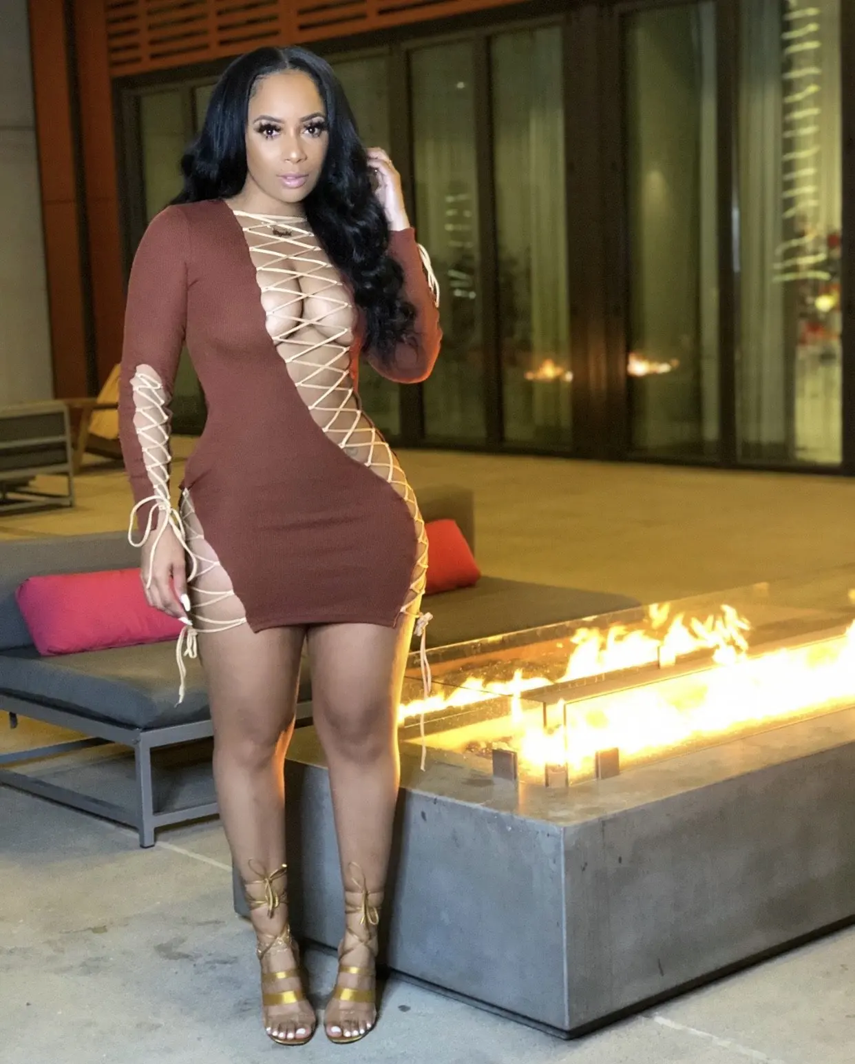 

2021 new European and American women's dress with rope stitching sexy dress Night Club Dress, 1 colors