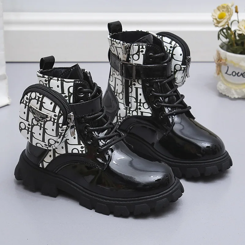 

2023 spring and autumn new fashion trend girls short boots children's furry leather boots