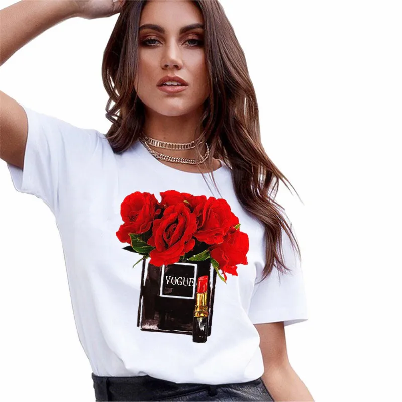 

love&roses cropped luxury Summer Flower Short Sleeve Lady Tops Ladies Women's Graphic Female Tee T-Shirt White tie-dye girl, Customized color