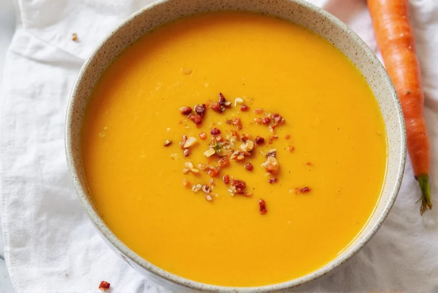 Creamy carrot ginger soup with coconut milk served in white bowl with fresh cilantro garnish