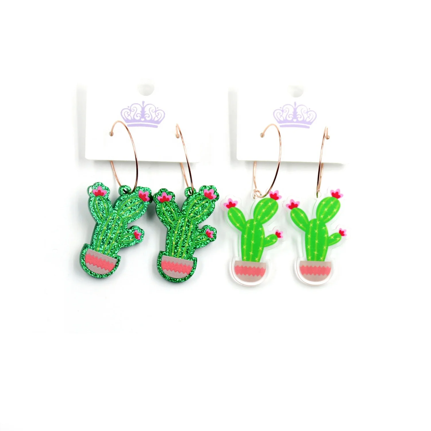 

Acrylic Cactus Dangle Earrings UV Printing Desert Earrings Glitter Acrylic Earring