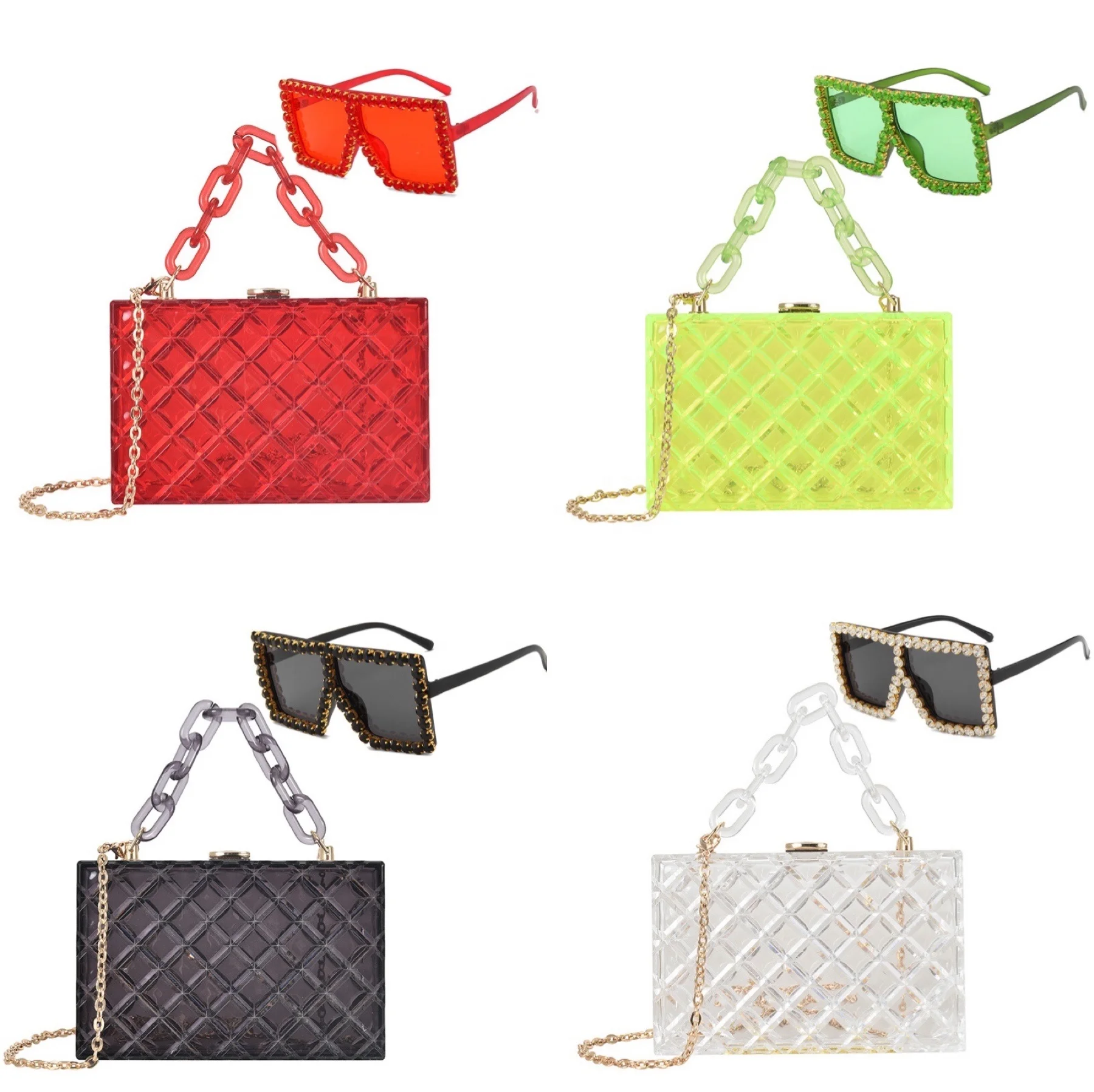 

2021 Popsicle acrylic clear transparent clutch purse and with matching sun glasses sets women sunglasses shades and purse set