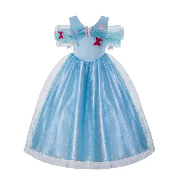 

New Handmade Elegant Cinderella Girls Dresses With Bow Princess Costume Dress Fancy Children Clothing