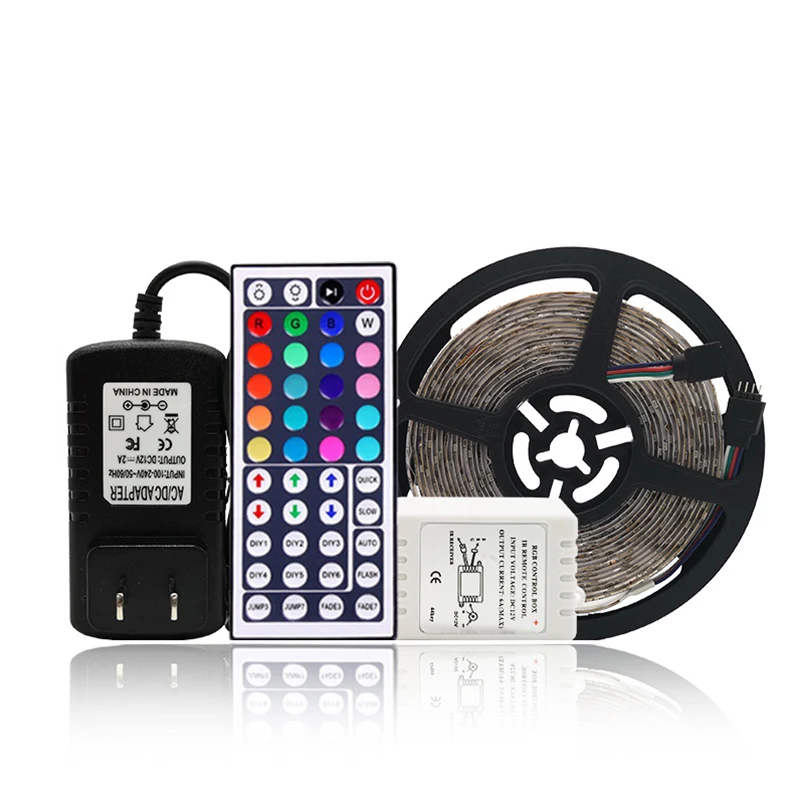 PCB 5M 12V 24W IP65 Waterproof RGB Color Marquee SMD 3528 LED Strip With 24/44 Keys Remote Control Set