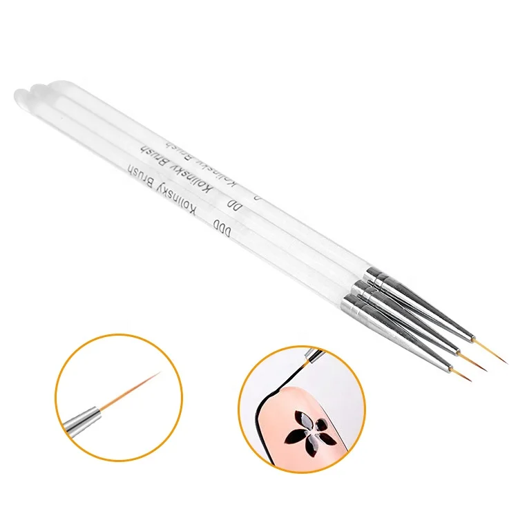 

3PCS Liner Nail Art Brush Thin Nylon Hair Transparent Handle Professional 3D Strips Nail Art Dotting Pen Paint Art Liner Brush