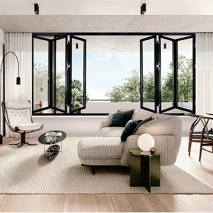 Soundproof Aluminium Glass Folding Doors , Sunscreen Interior Sliding Windows
