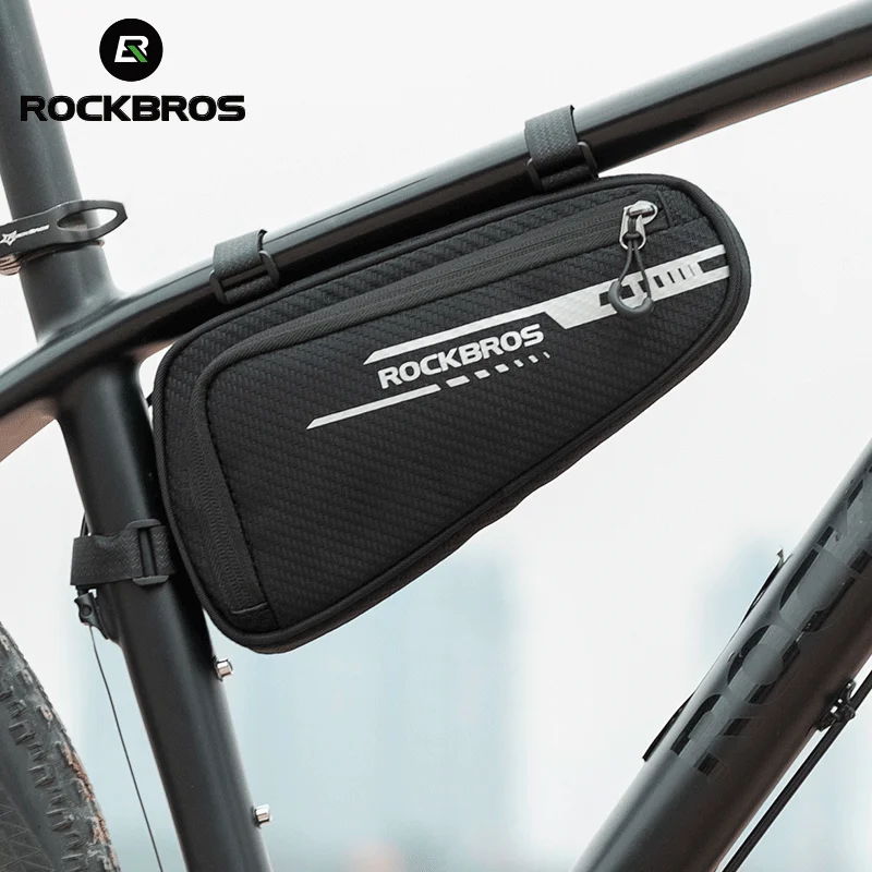 

ROCKBROS B75 Reflective Triangle Bag Side Pockets Twill Toxturo Tube Bag Cycling Frame Bag Bicycle Accessories, Black