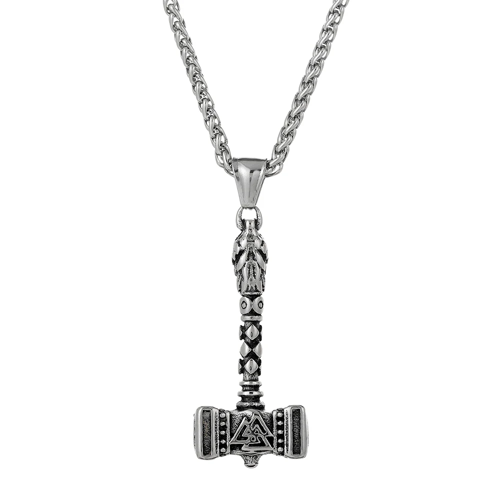 

Punk Men's Stainless Steel Thor Hammer Necklace Valknut Pendant Necklace Jewelry, Gold color