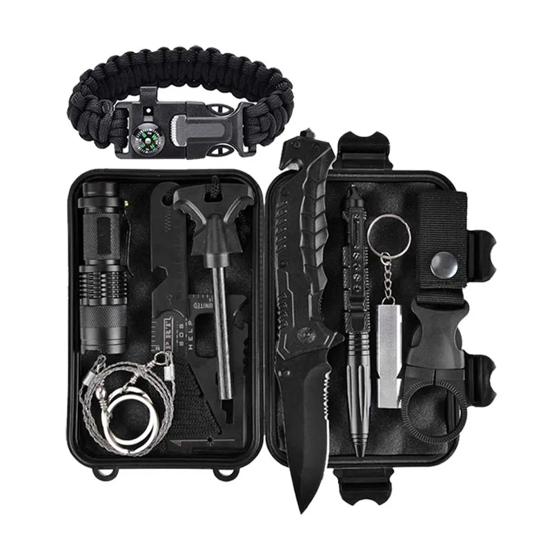 

Camping Survival Kit Outdoor Emergency Survival Tools And Earthquake Survival Kit, Black