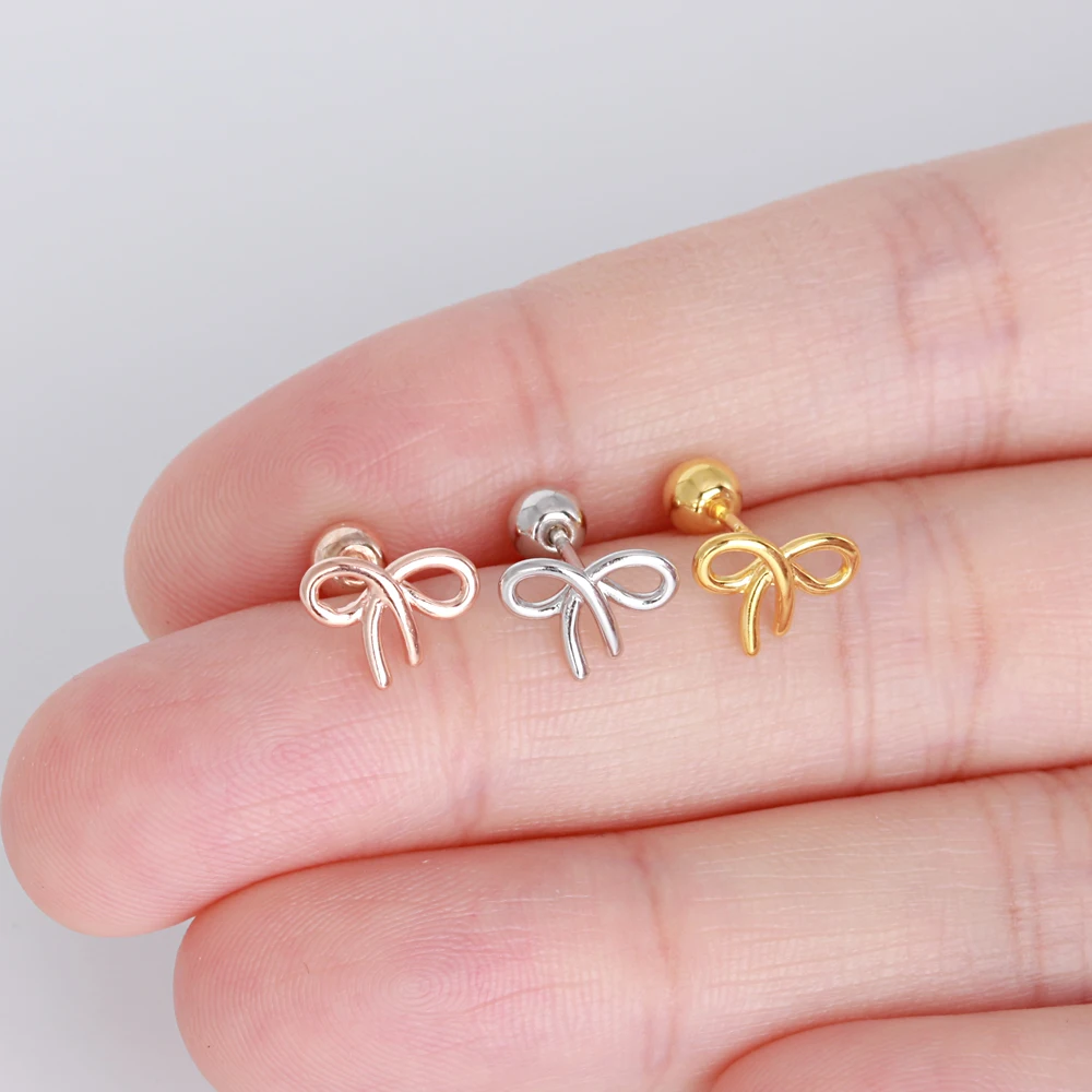 

Wholesale Custom Trendy Women Piercing Jewelry Dainty Bow-Knot Design Stud Earring Arete 925 Sterling Silver Earing