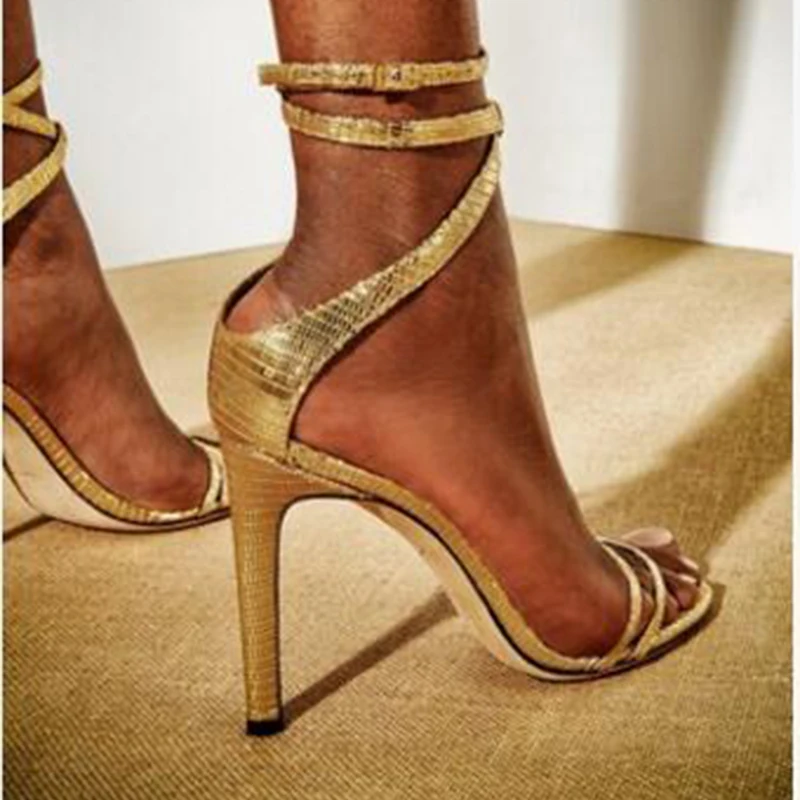 

New 2021 women's sandals gold snake high heel strapping sandals