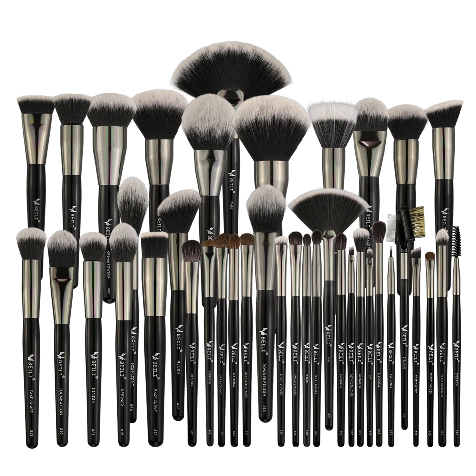 

BEILI Black Makeup Brushes Private Label 40 Makeup Brush Set High Quality Goat Pony Synthetic Hair Foundation Blending Fan Brush