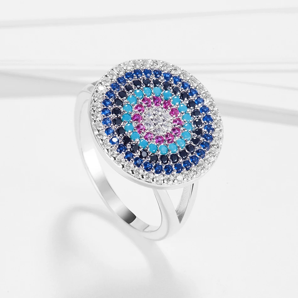 

Vintage Crystal Silver Rings 925 Sterling Silver Cubic Zircon Lucky Eye Ring for Women Girls Silver Jewelry Gift