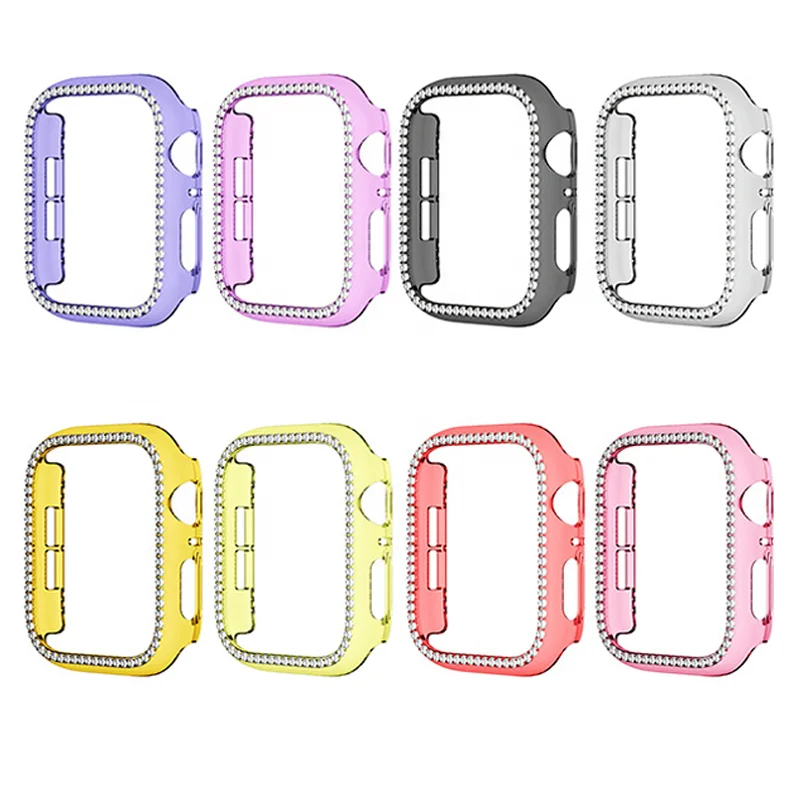 

Protector Case Compatible with Apple Watch SE Series 6 5 4 40mm Cover, Single Row Bling Crystal Diamonds Protective Cover PC, Optional