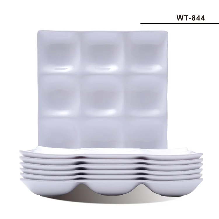 

Hot selling high quality banquet dinner plate melamine 9 divided Fondue plates, White