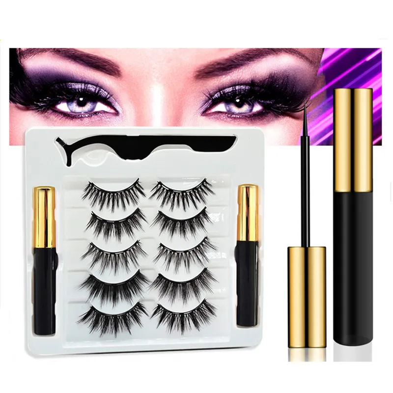 

Private label Magnetic Eyeliner and Magnetic Eyelash Kit [5 Pairs]No Glue Reusable Silk False Lashes