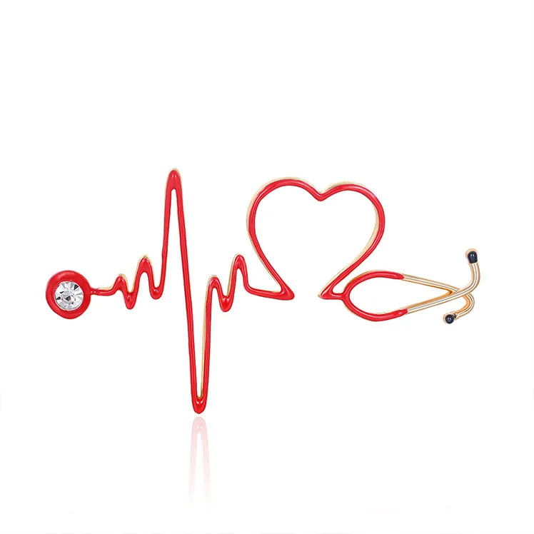 

Personality Medical Medicine Electrocardiogram Brooch Stethoscope Pin, Red