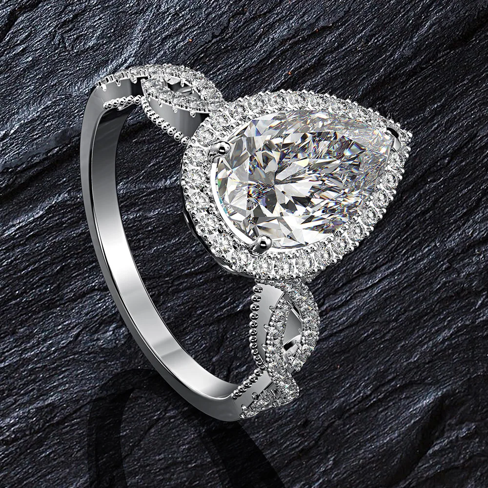

New design ladies finger ring 925 sterling silver trendy jewelry pave drop shape diamond wedding engagement ring
