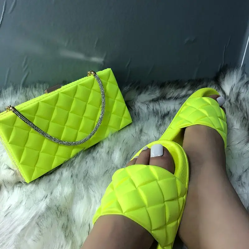 

Popular Style Summer Slipper Matching Bags Sets Women's Sandals Purse Evening Bag velvet handbags with Sandals, Requested colors
