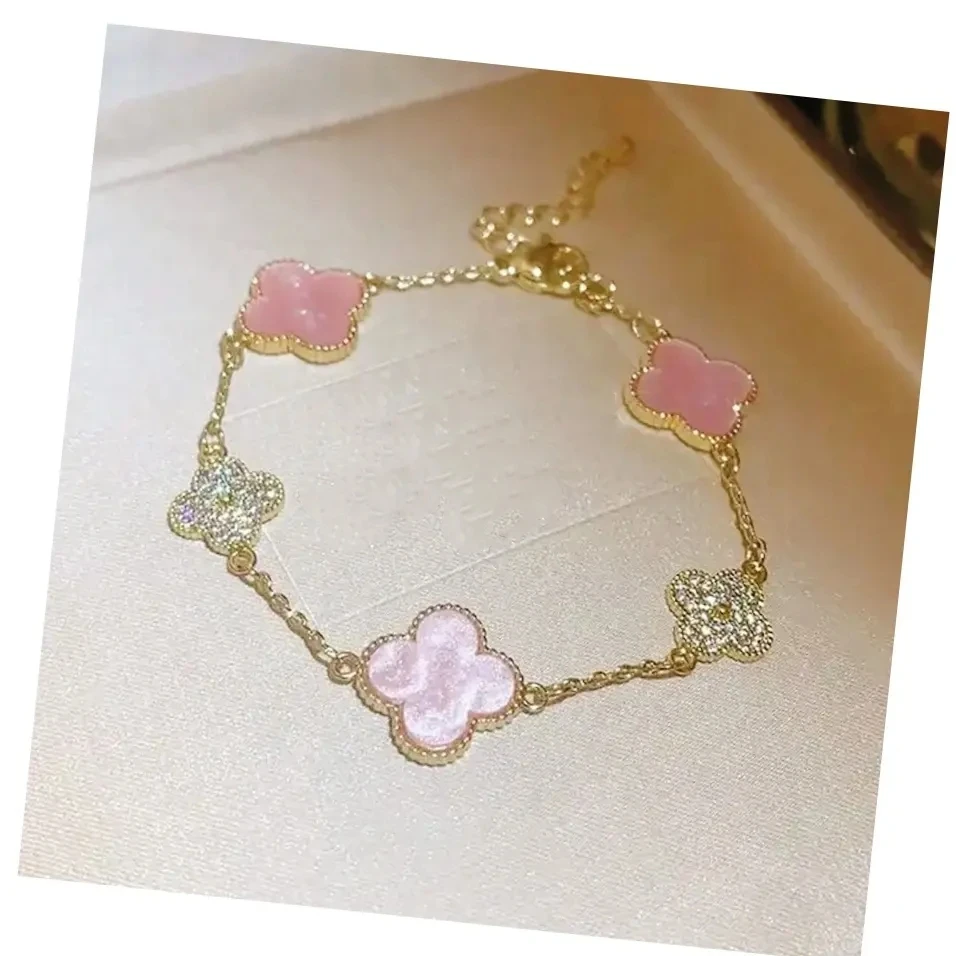 2024 Designer Trendy 18k Gold Plated High-Grade Zircon Four Leaf Clover Fashion Jewelry Lucky Girls Women Valentine Bracelet