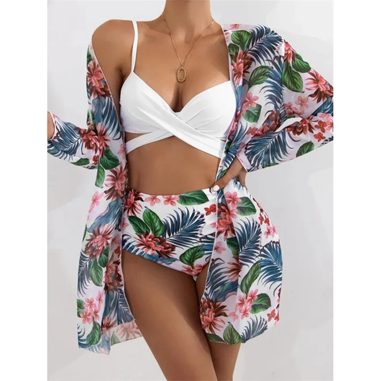 

3 Piece 2021 Bikini Set Cross-Border Exclusively Mesh Split Swimsuit Women Bandage Sexy Bikini