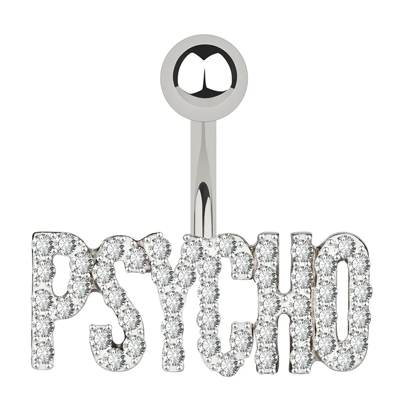 

Hot 14g Crystal Psycho Letter Belly Button Rings For Women Short Stainless Steel Cz Letter Belly Rings, Silver