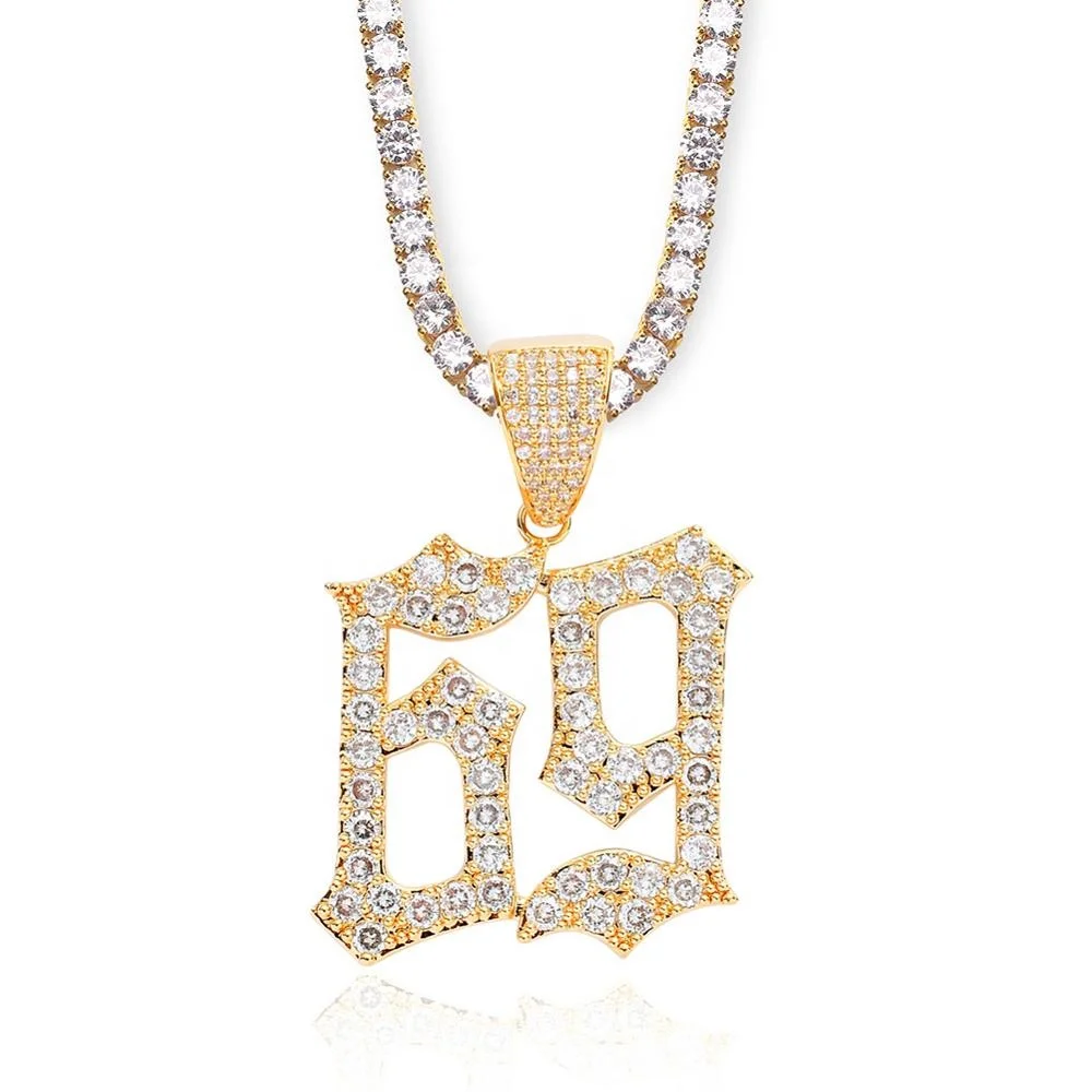 

Men Hip hop Ice out bling 6ix9ine Rapper pendant necklaces Pave setting AAA Rhinestone Fashion 69 necklace hiphop jewelry gifts, Silver,gold