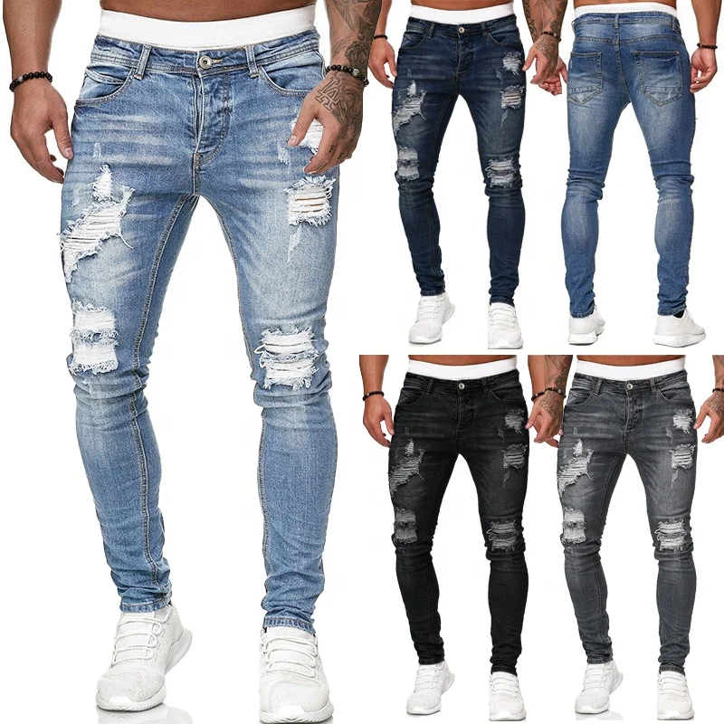 

Wholesale custom logo mens denim pants fashion retro washed ripped slim fit men's jeans, Black,gray,blue,dark blue,light blue