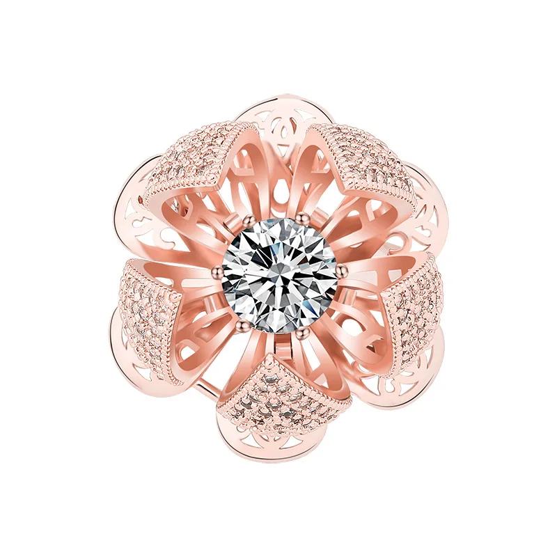 

Blues RTS Elegant ladies jewelry copper zircon hollow adjustable flower blooming ring