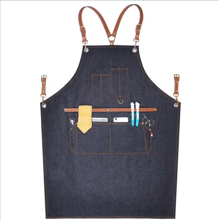 

SunYue Denim Kitchen Apron Adlut Barista Jean Apron BBQ Cowboy Apron, Can be customized