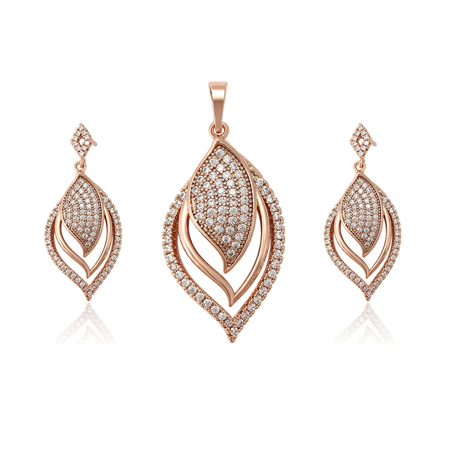 

65592 Xuping wholesale fashion women rose gold jewellery leaf shaped two pieces luxury gpld plated jewelry set