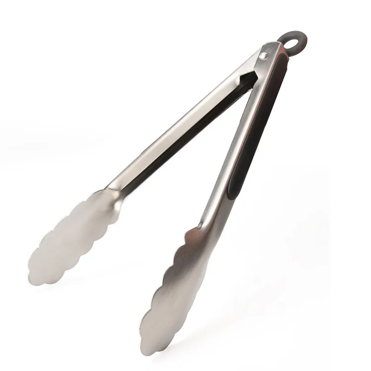 

Heat resistance 9 inches stainless steel locking kitchen serving tongs